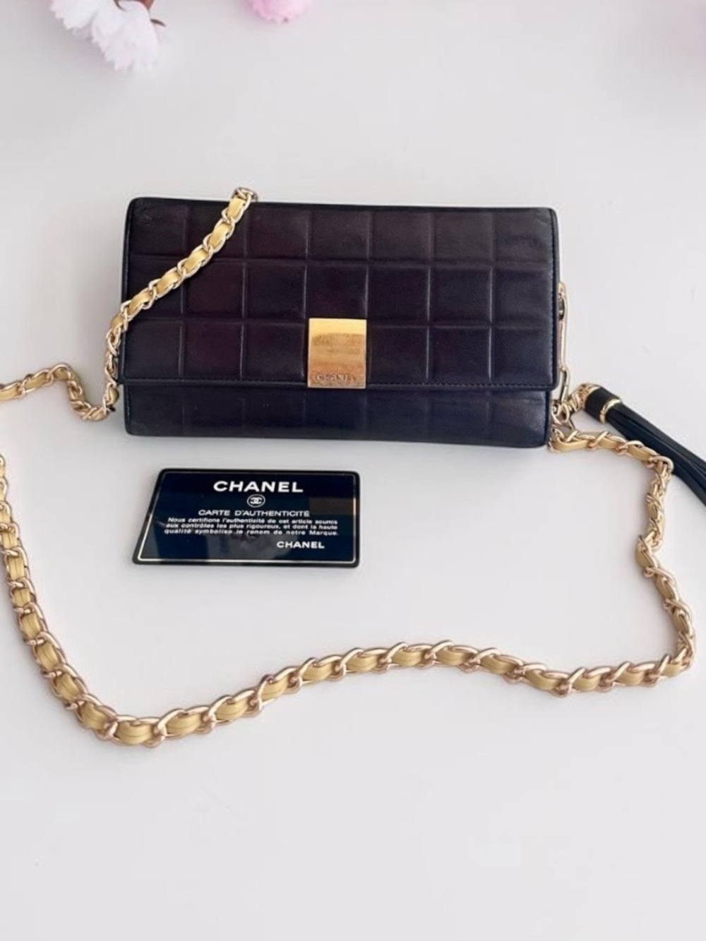 Chanel Chocolate Bar Long Wallet with Chain